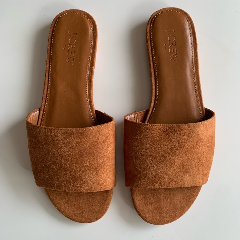 NEW CARAMEL BROWN SUEDE SLIDE FALL SANDAL SIZE 8 JCREW NWT